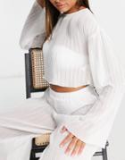 4th & Reckless Plisse Fluted Sleeve Beach Crop Top In White - Part Of A Set