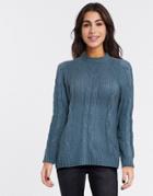 Vila Cable Knit Sweater In Blue-blues