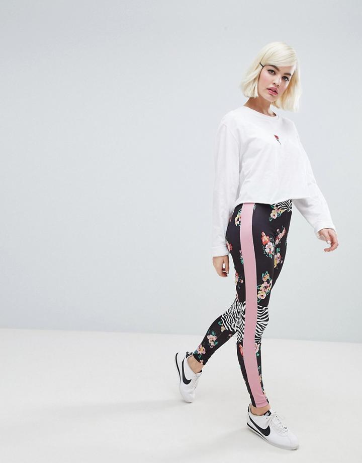 Asos Design Leggings In Floral Print With Mixed Print Panels - Multi