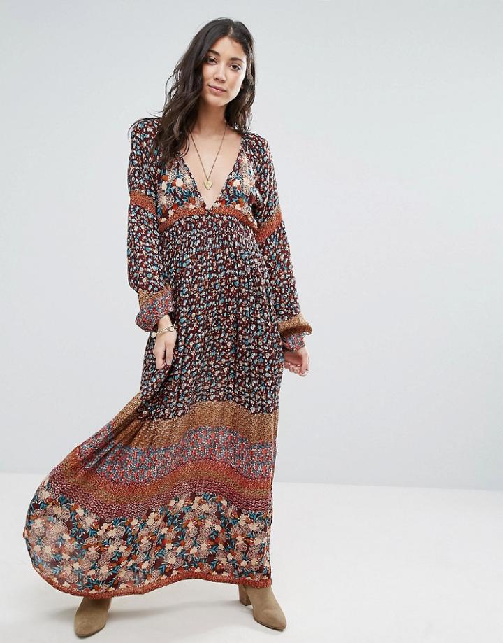 Raga Tuscan Sunset Plunge Front Maxi Dress - Multi