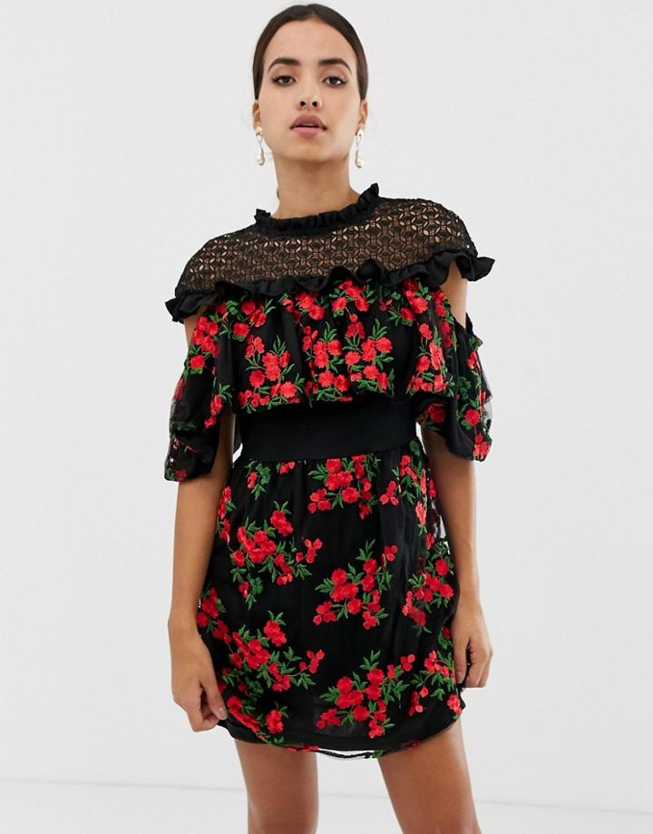 Dolly & Delicious Embroidered Floral Short Sleeve Mini Dress - Multi