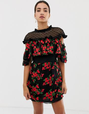 Dolly & Delicious Embroidered Floral Short Sleeve Mini Dress - Multi