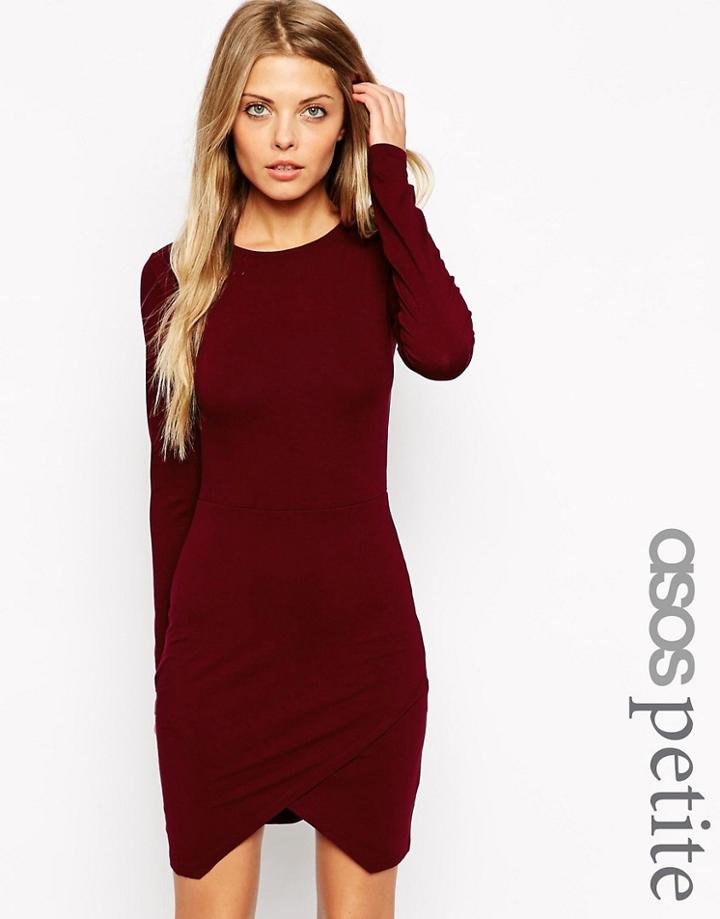 Asos Petite Asymmetric Body-conscious Dress With Long Sleeves - Black $38.00