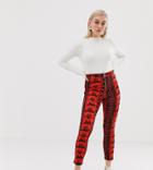 Asos Design Petite Red Snake Skinny Pants With Zip Detail - Multi