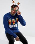 Threadbare Reinbeers Pom Pom Holidays Sweater - Navy