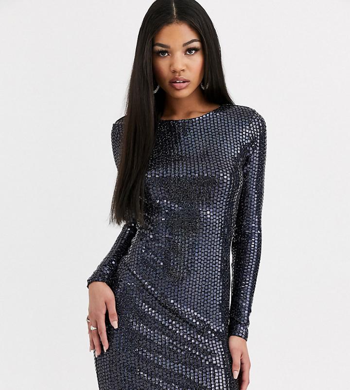 Flounce London Cowl Back Mini Dress In Black Metallic