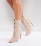 Truffle Collection Wide Fit Stud Heel Lace Up Boot - Beige