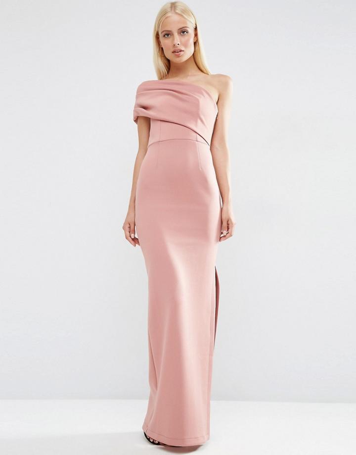 Asos One Shoulder Panel Scuba Maxi Dress With Exposed Zip - Pink