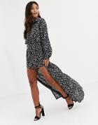 In The Style X Stephsa Long Sleeve Printed Romper With Removable Skirt