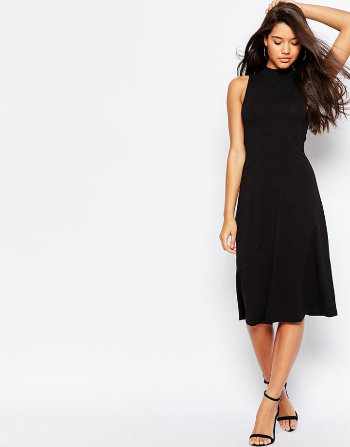 Asos Midi Skater Dress With High Neck - Black