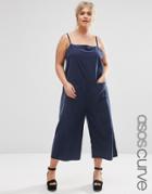 Asos Curve Cami Jumpsuit With Culotte Leg And Pockets - Navy