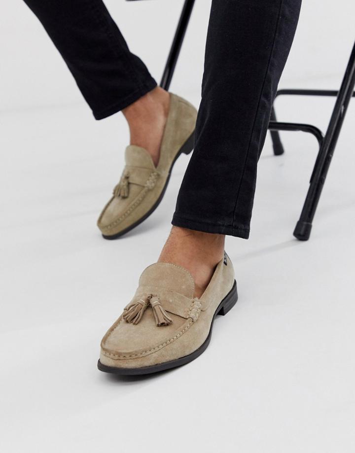 Ben Sherman Suede Tassel Loafers In Beige