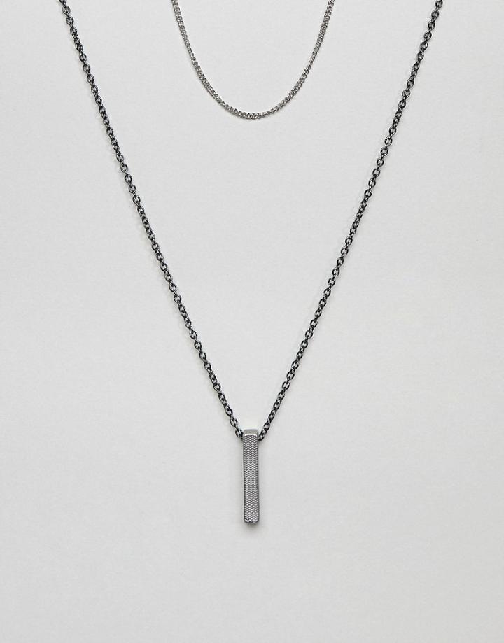 Icon Brand Bar Pendant & Chain Necklaces In 2 Pack - Silver