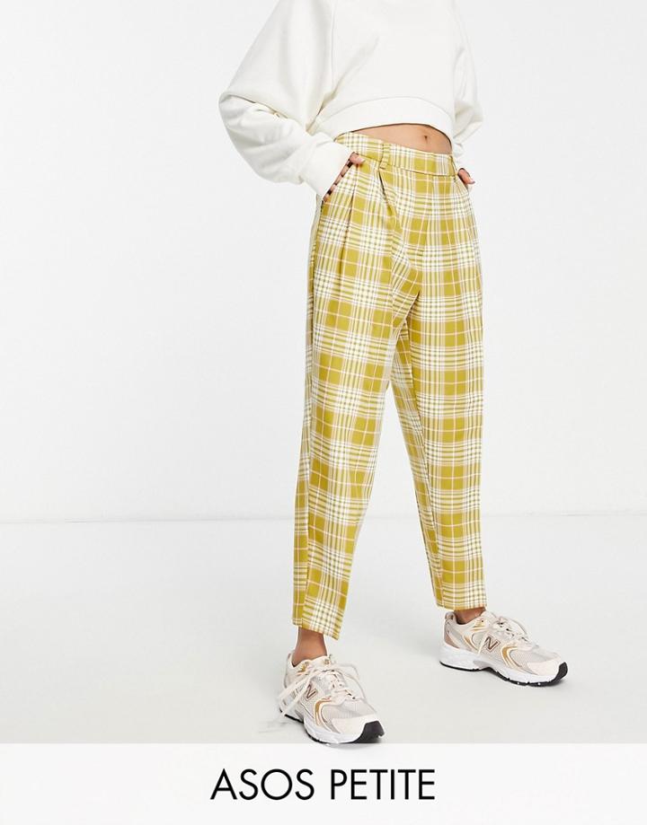Asos Design Petite Smart Tapered Pants In Lime Check-multi