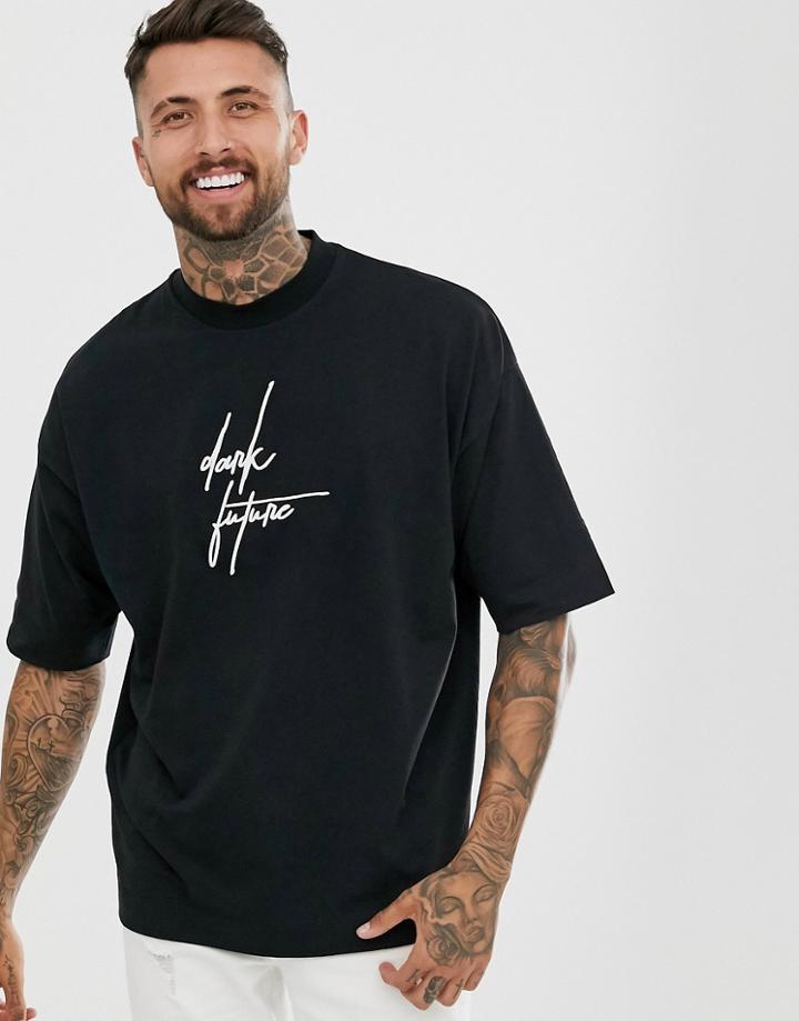 Asos Design Oversized Heavyweight T-shirt With Dark Future Logo - Black