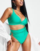 Asos Design Fuller Bust Exclusive Wrap Front Crop Bikini Top In Emerald Green