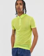 Asos Design Muscle T-shirt With Stretch And Turtle Zip Neck In Fine Mesh - Yellow