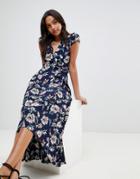 Ax Paris Floral Hi Lo Maxi Dress - Navy