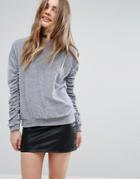 Pull & Bear Gathered Sleeve Sweater - Gray