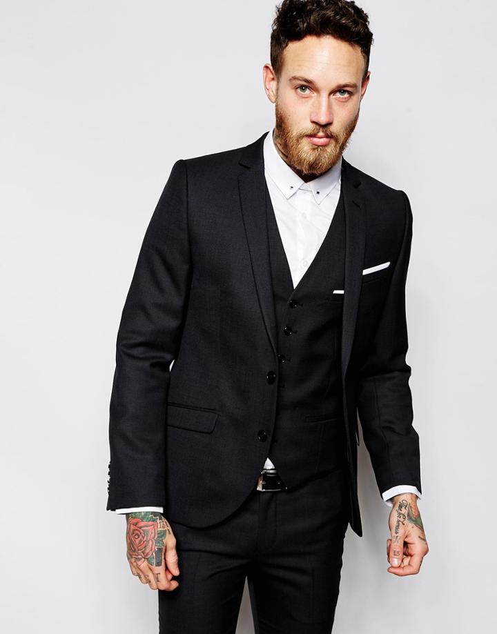 Heart & Dagger Suit Jacket In Birdseye Fabric In Skinny Fit - Black