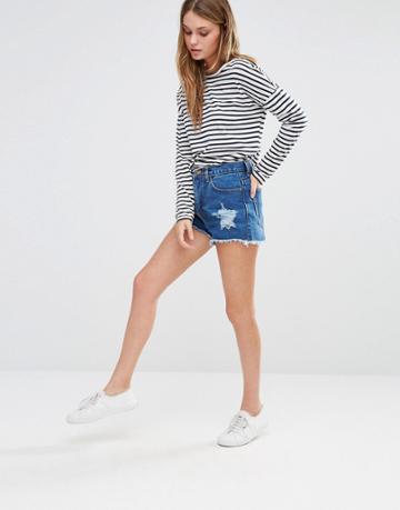 Good Vibes Bad Daze Star High Waisted Shorts - Dark Wash
