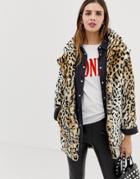 Qed London Leopard Faux Fur Coat - Multi