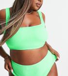 Asos Design Curve Mix And Match Crinkle High Waist Bikini Bottom In Neon Green