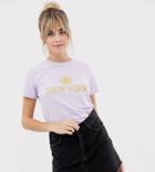 New Look Tee With New York Slogan In Lilac