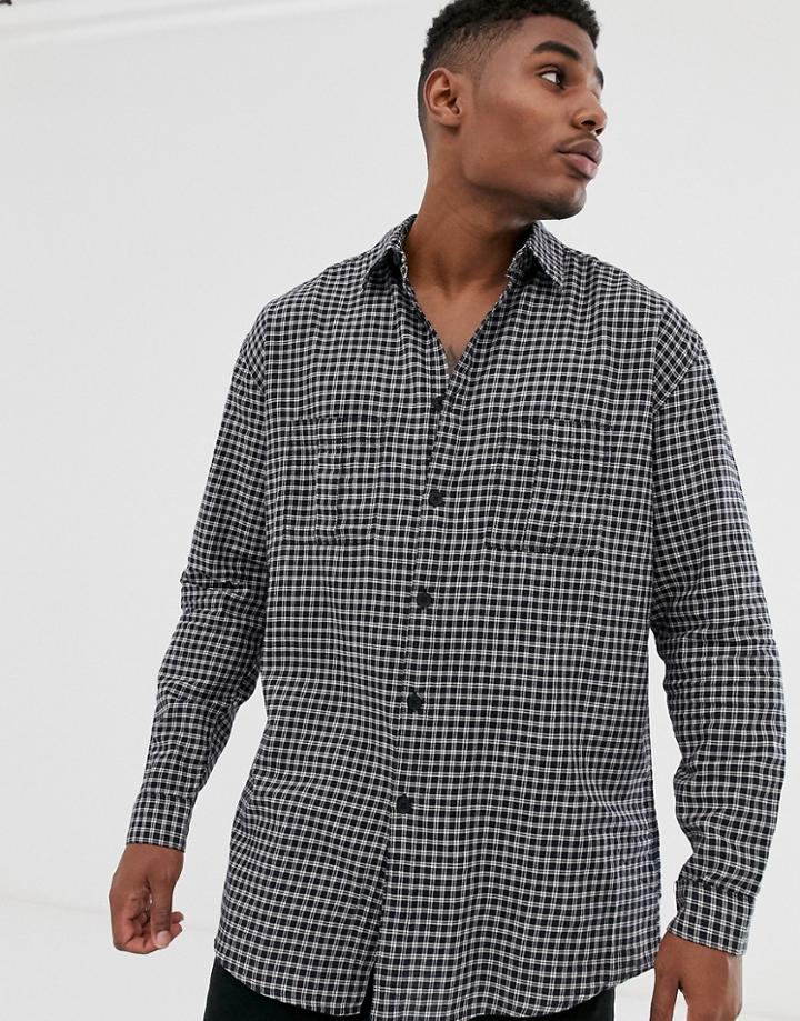 Asos Design Oversized Super Longline Check Shirt - Navy