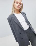 Weekday Oversized Double Breasted Check Suit Blazer - Black