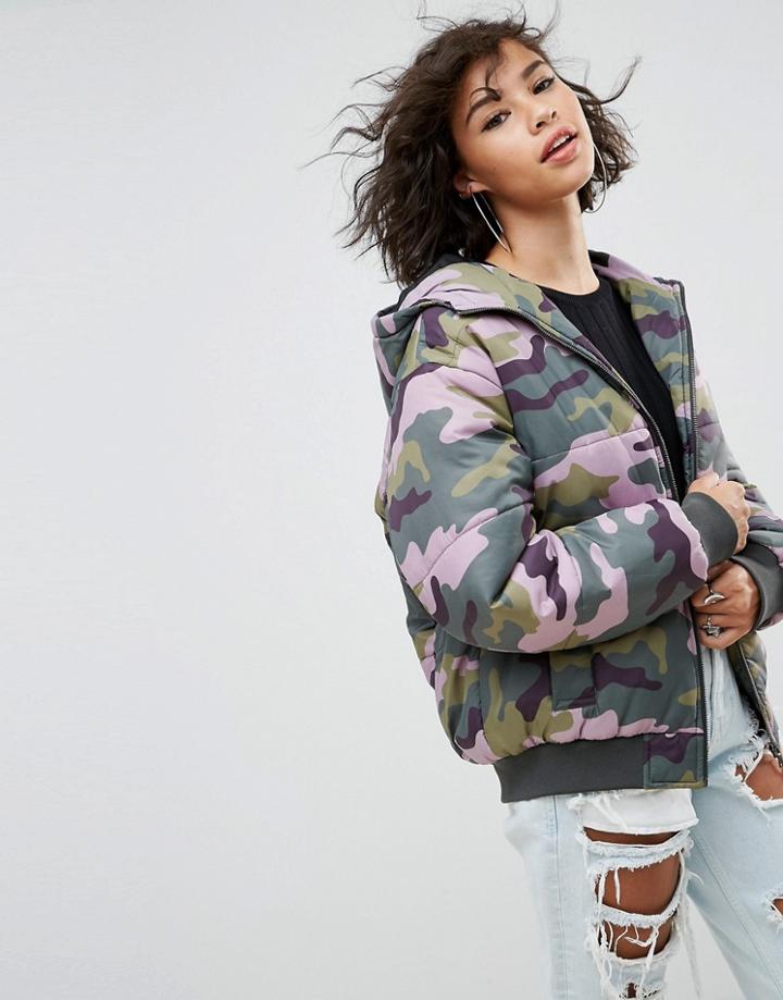 Asos Padded Bomber Jacket In Camo Print - Multi