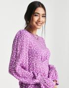 River Island Puff Sleeve Blouse In Purple Spot Print