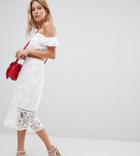 River Island Lace Fishtail Midi Skirt - White