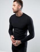 Asos Super Longline Muscle Long Sleeve T-shirt With Curved Hem In Black - Black