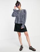 & Other Stories Puff Sleeve Blouse In Blue Check-blues