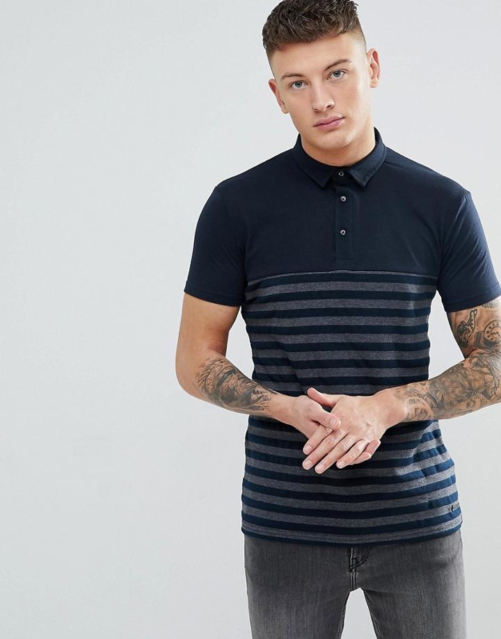 Brave Soul Waffle Stripe Polo - Navy