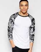 Asos Muscle Long Sleeve T-shirt With Floral Print Contrast Raglan
