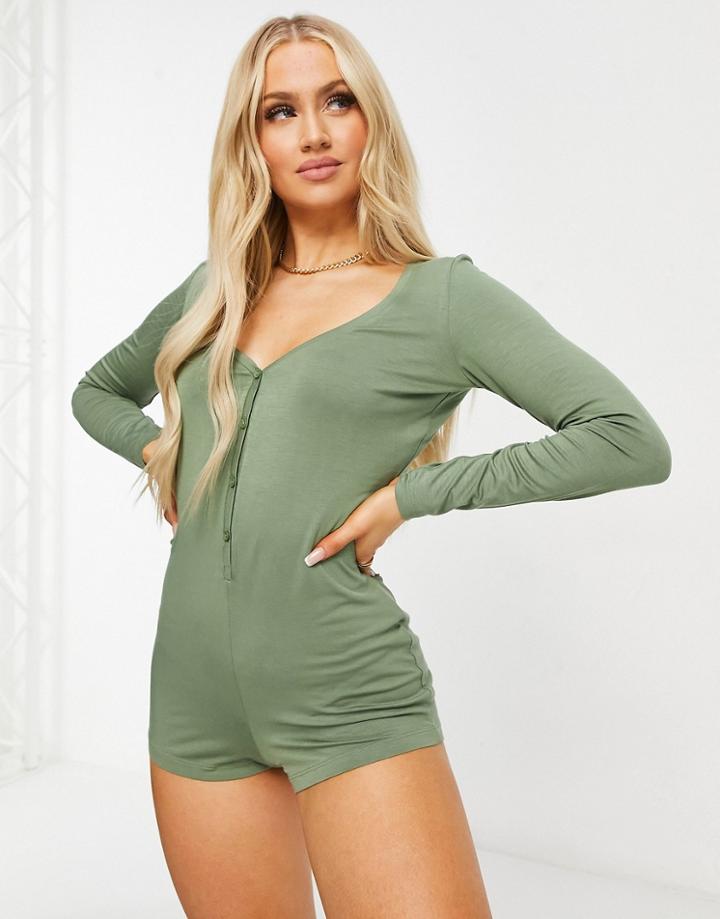 Asos Design Mix & Match Soft Romper In Khaki-green