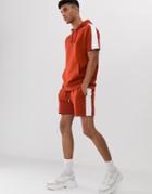 Asos Design Tracksuit Short Sleeve Hoodie And Shorts In Shorter Length With Side Stripe In Red - Red