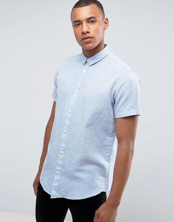 Selected Homme Regular Linen Short Sleeve Shirt - Blue