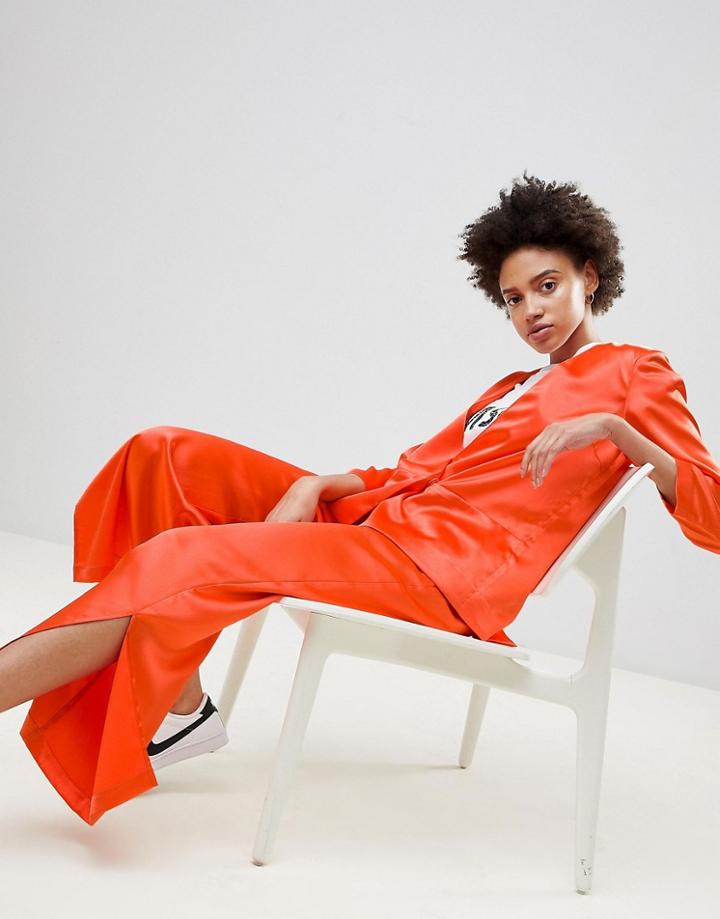 Moss Copenhagen Wide Leg Pants With Side Split - Orange
