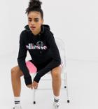 Ellesse Cropped Hoodie With Pastel Front Logo - Black