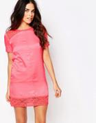 Hedonia Tatum Shift Dress With Lace Inserts - Coral