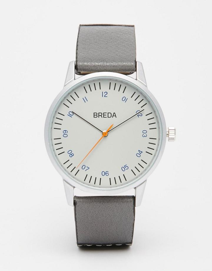 Breda Rothko Leather Watch In Gray/black - Brown