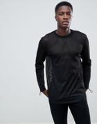 Asos Design Relaxed Longline Long Sleeve T-shirt In Mesh With Toggle Sleeves - Black