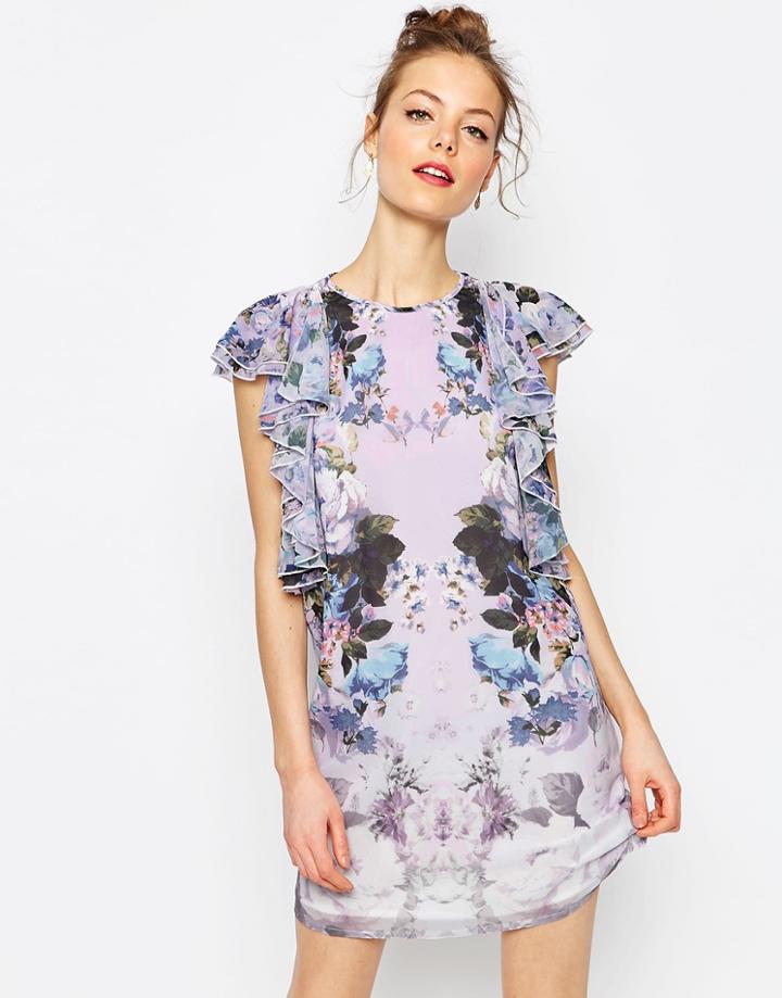 Asos Floral Ruffle Mini Shift Dress - Multi