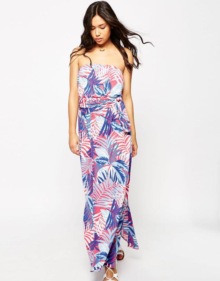 Asos Bandeau Maxi Dress In Tropical Print - Multi