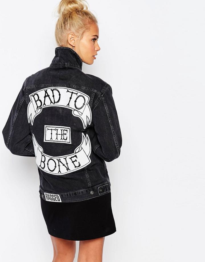 The Ragged Priest Bad To The Bone Boyfriend Denim Jacket - Black