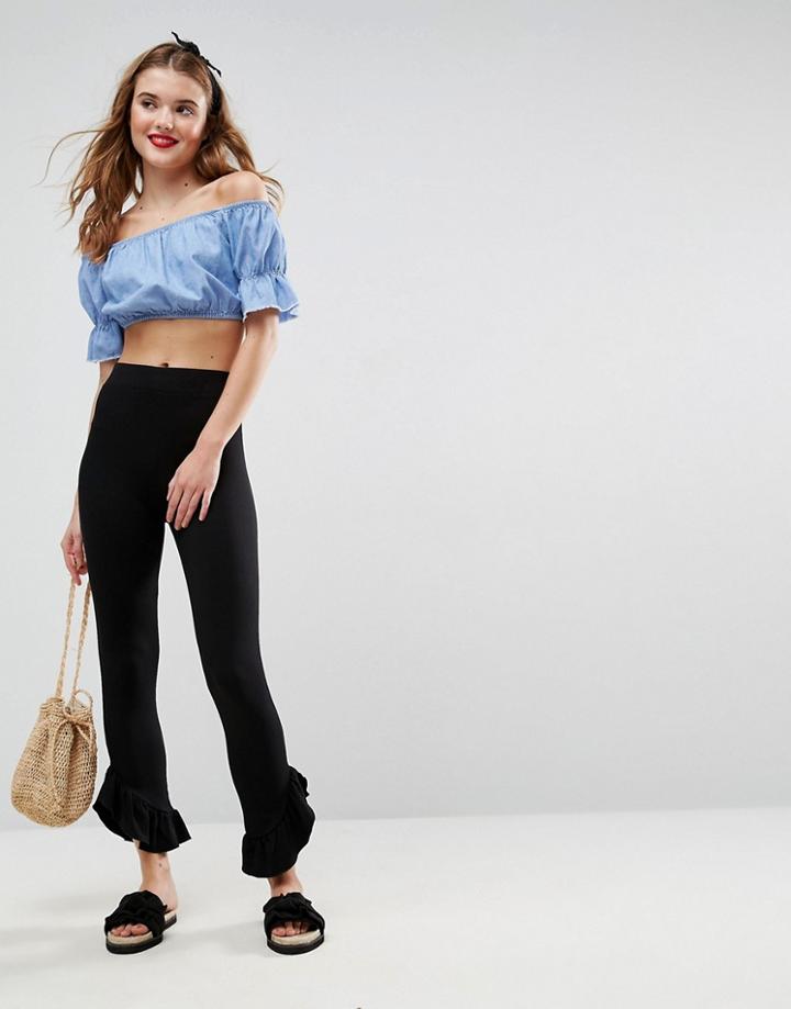 Asos Leggings With Ruffle Hem - Black