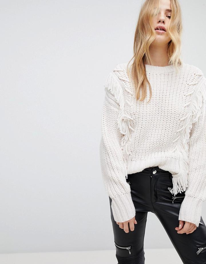 New Look Fringe Whipstitch Sweater - Cream